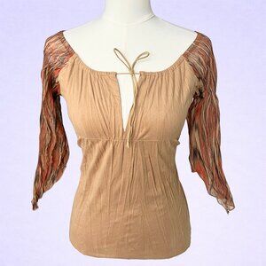Vintage Y2K Camel Suede Tie Front Boho Top